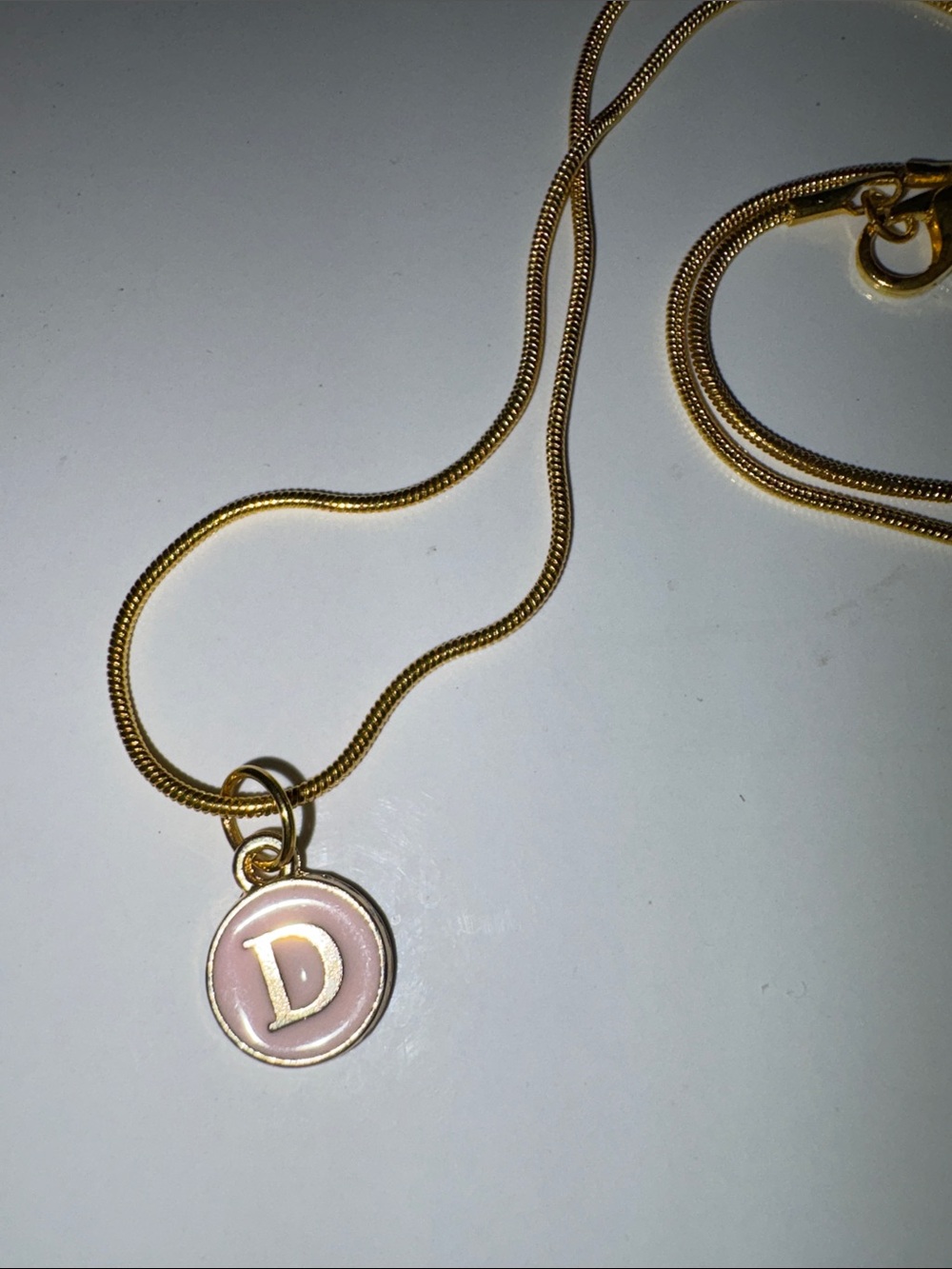 Gold Letter D Pendant Necklace with Pink Enamel